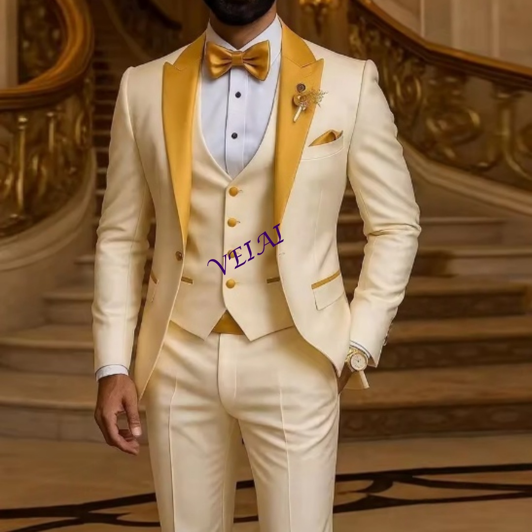 Men'S Grooming Jacket - Traje personalizado con cuello dorado de