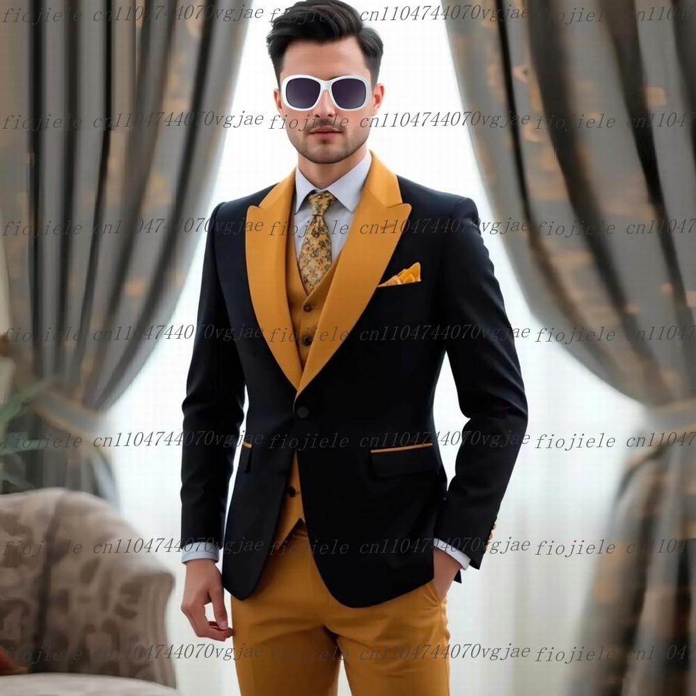 Men'S Grooming Jacket - Nuevo traje negro y amarillo oscuro